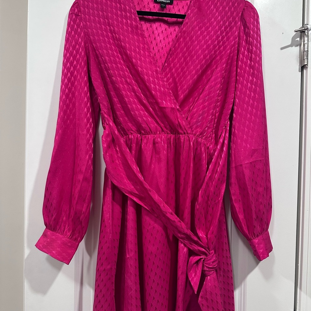 Express Fuchsia Long Sleeve Wrap Dress